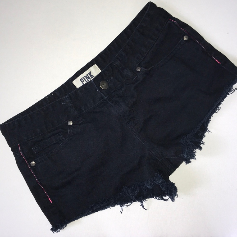 PINK black denim distressed shorts